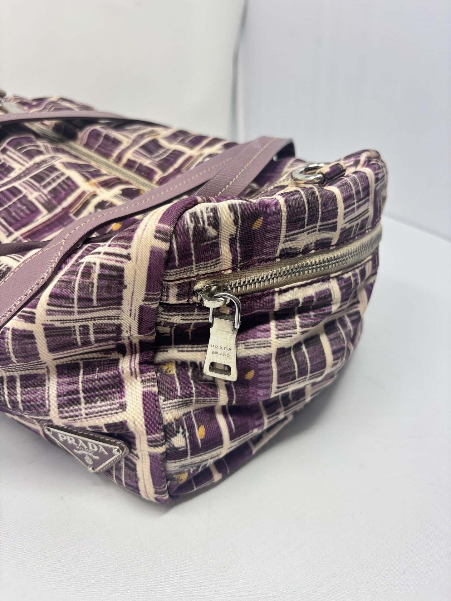 Prada Purple Saffiano-Trimmed Tessuto Stampato Bauletto