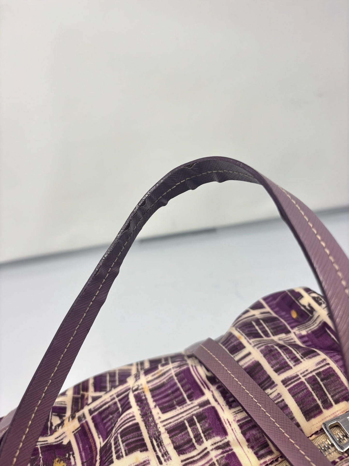 Prada Purple Saffiano-Trimmed Tessuto Stampato Bauletto