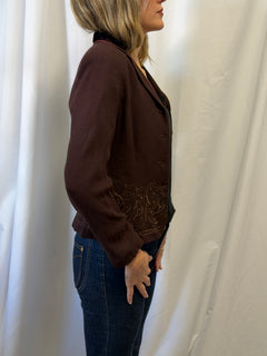 Vintage Caché Burgundy Embroidered Blazer