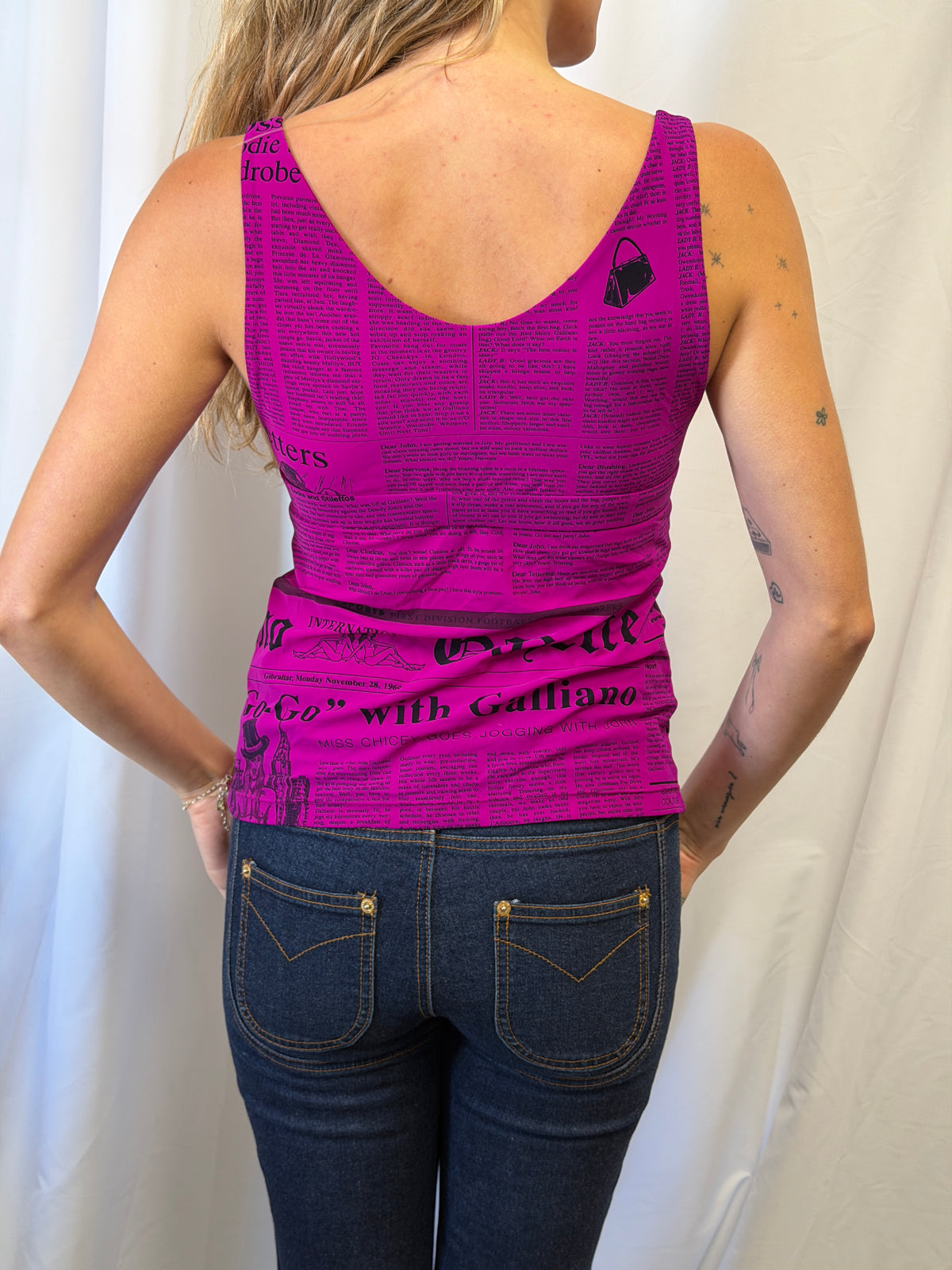 John Galliano Gazette Newspaper Print Buckle Top