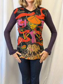 Custo Barcelona Graphic Print Crochet Long Sleeve Top