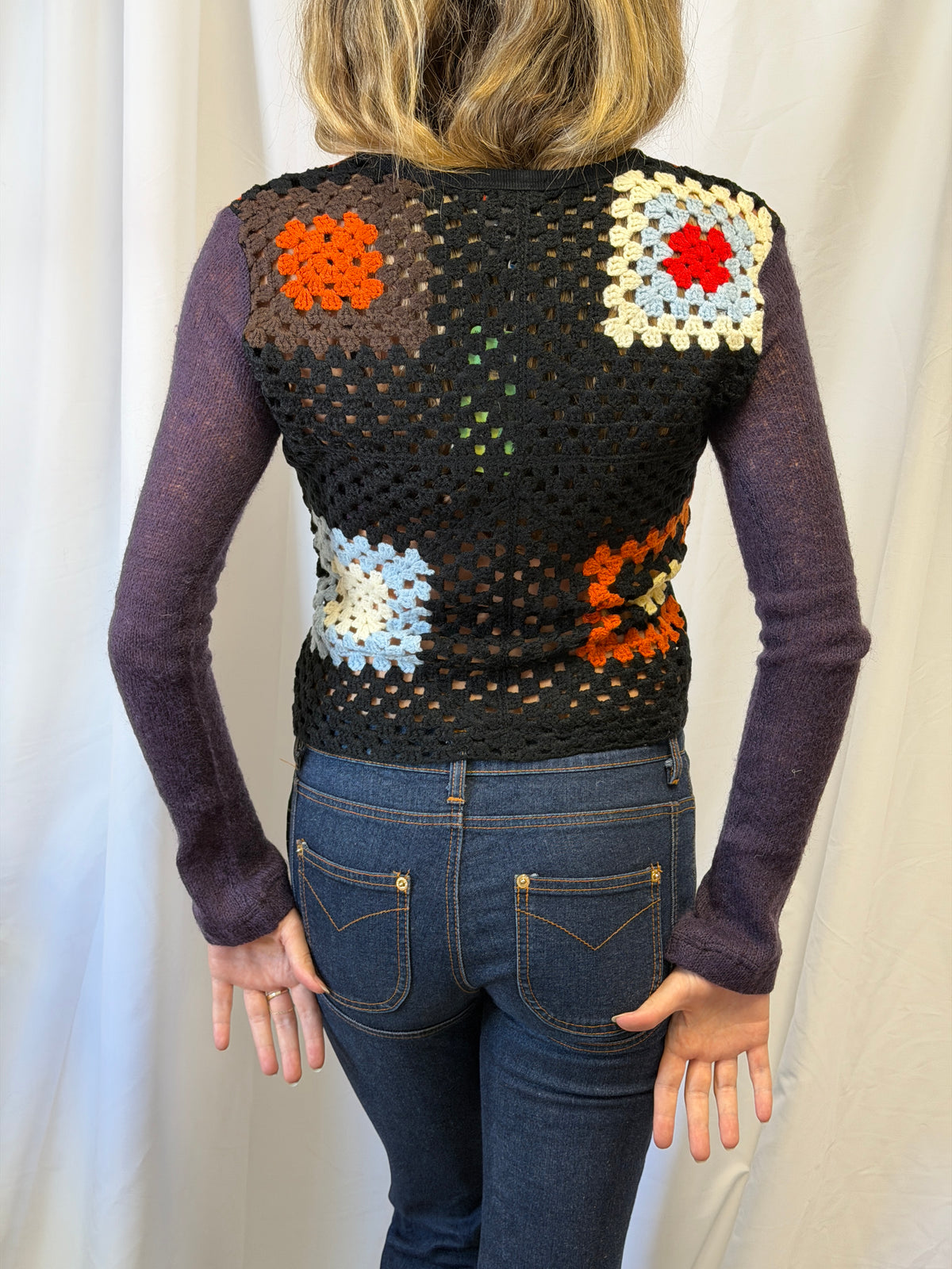 Custo Barcelona Graphic Print Crochet Long Sleeve Top