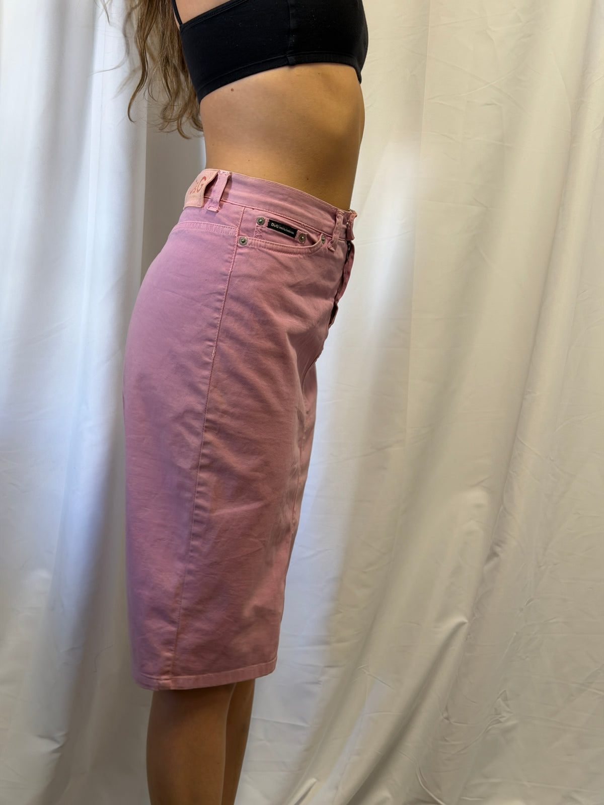 D&G Dolce & Gabbana Pink Denim Pencil Skirt