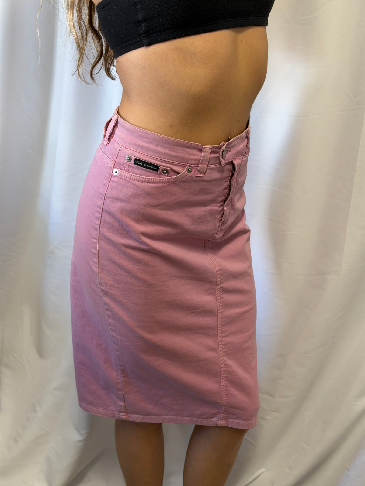 D&G Dolce & Gabbana Pink Denim Pencil Skirt