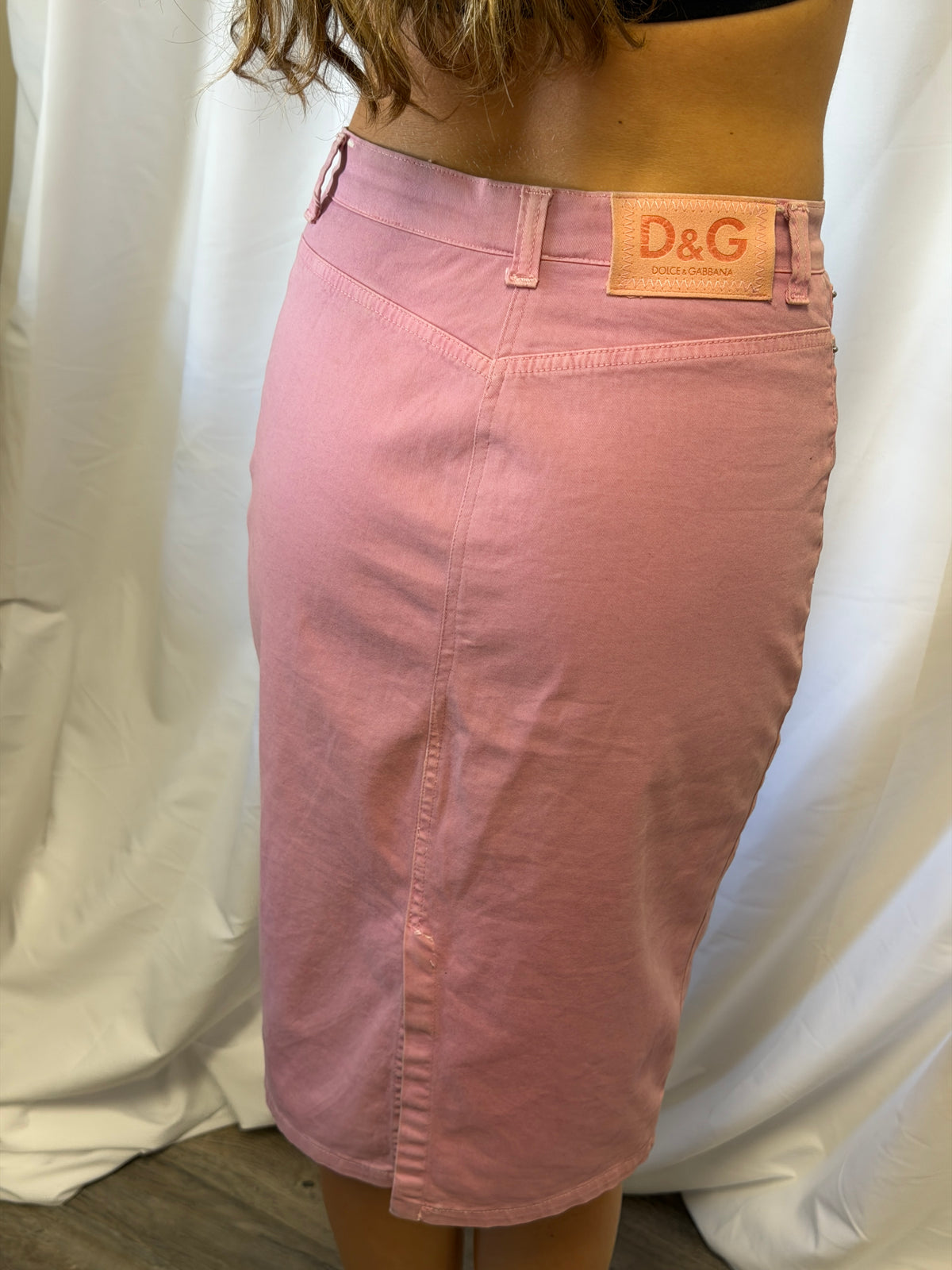 D&G Dolce & Gabbana Pink Denim Pencil Skirt