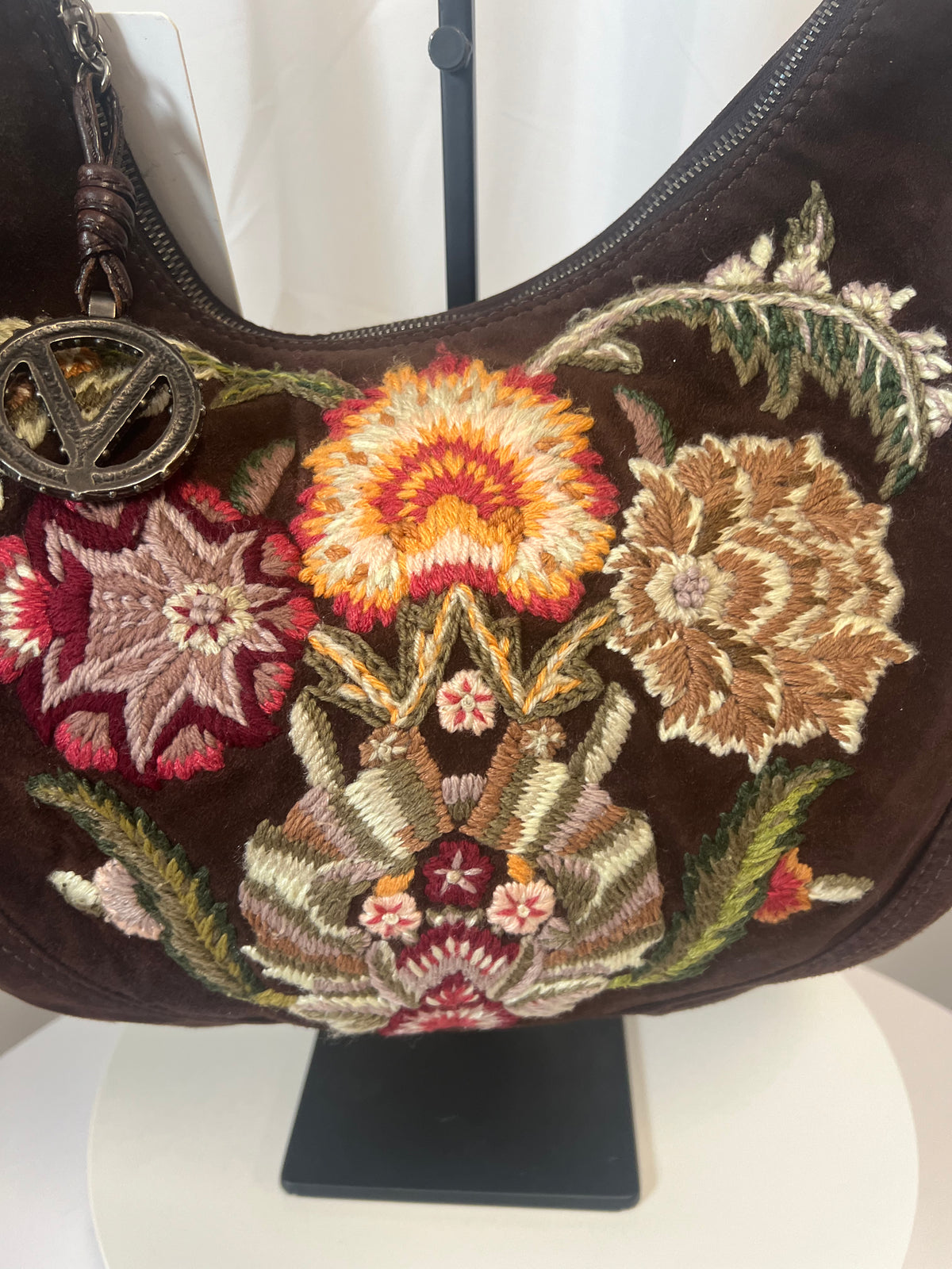 Valentino Garavani Embroidered Suede Shoulder Bag