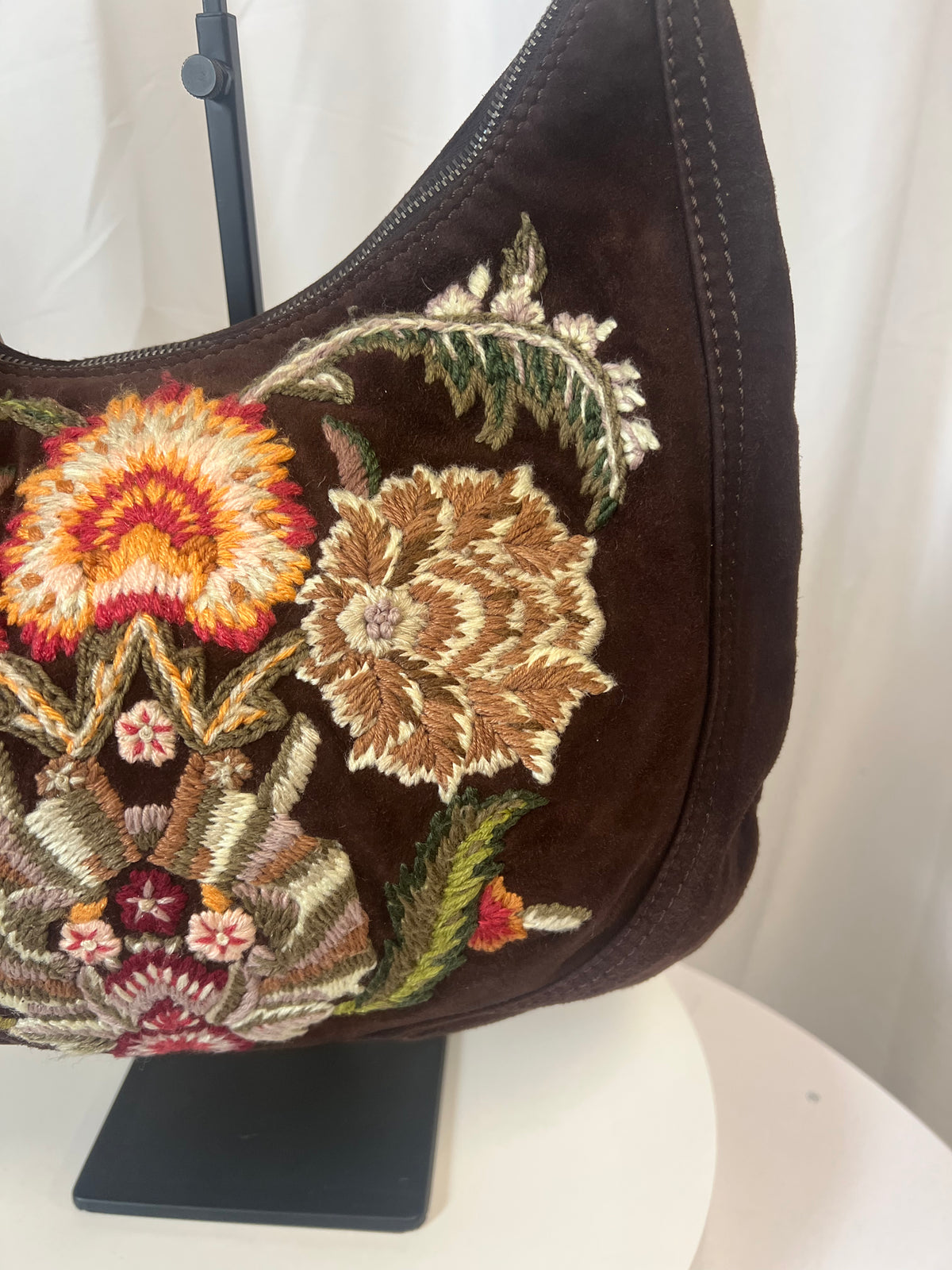 Valentino Garavani Embroidered Suede Shoulder Bag