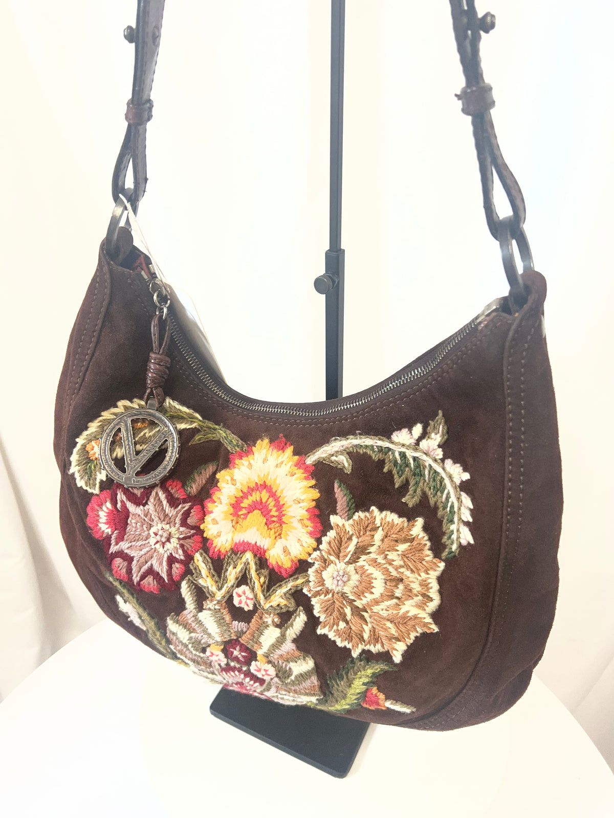 Valentino Garavani Embroidered Suede Shoulder Bag