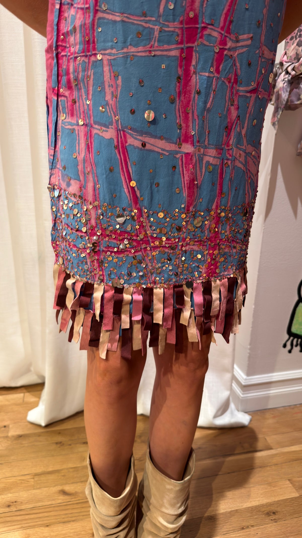 Custo Barcelona Y2K Sequin Fringe Printed Mini Dress