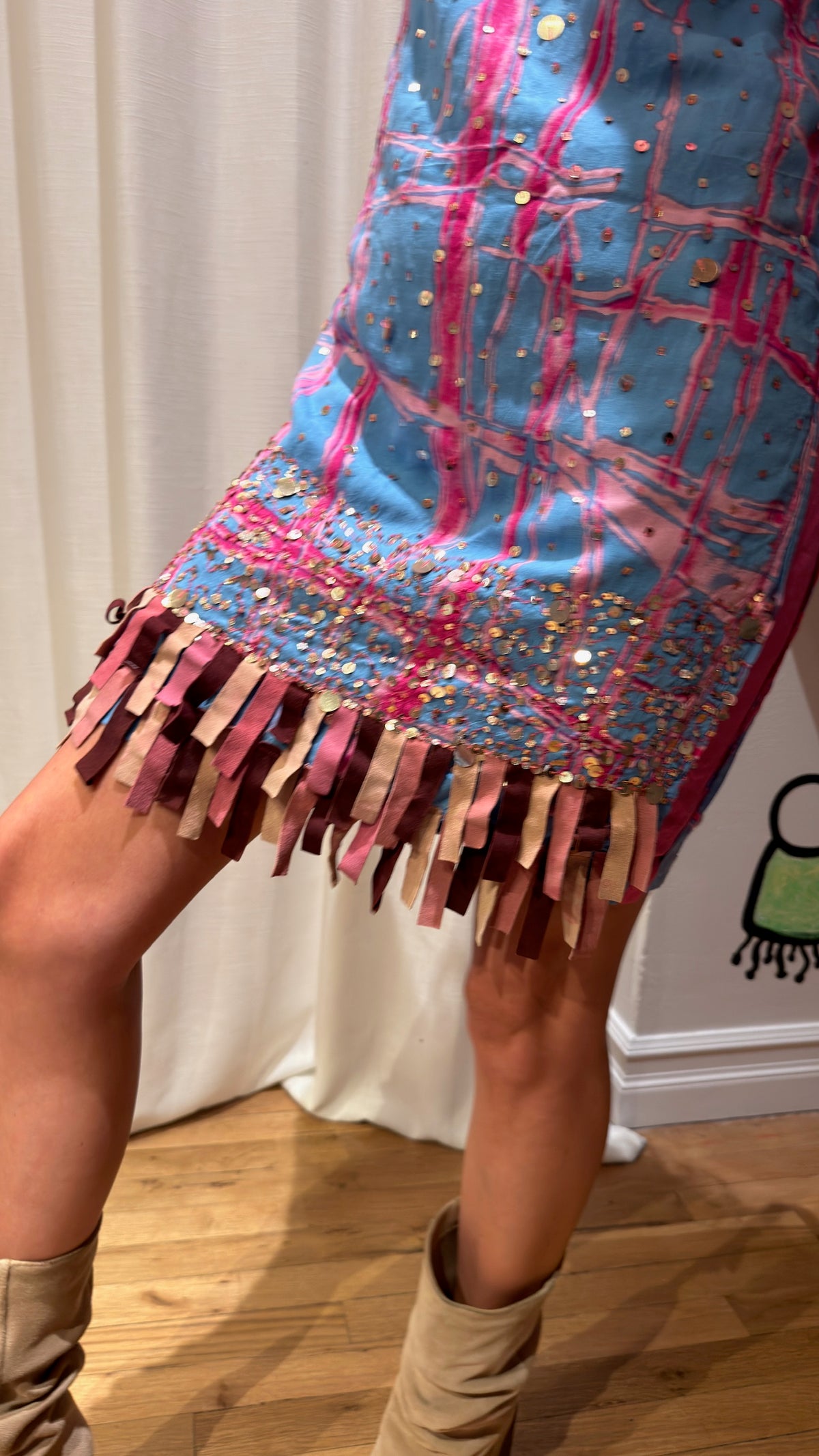 Custo Barcelona Y2K Sequin Fringe Printed Mini Dress