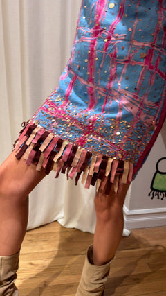 Custo Barcelona Y2K Sequin Fringe Printed Mini Dress