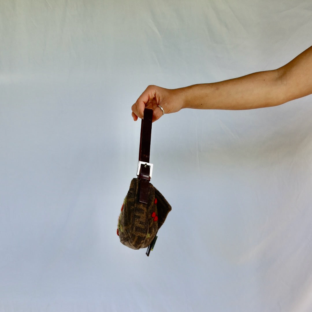 FENDI Baguette Zucca Wool Flower Embroidered