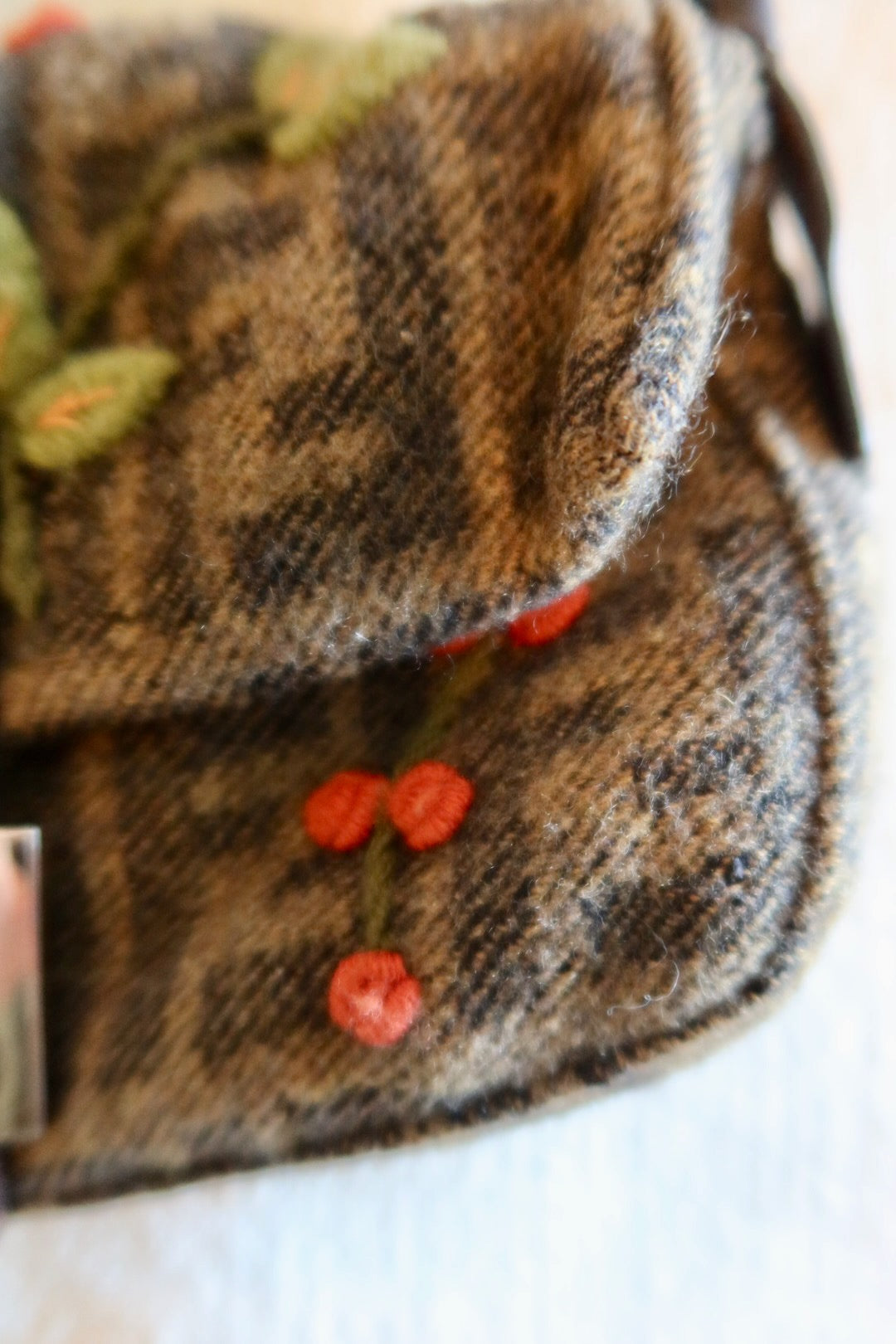 FENDI Baguette Zucca Wool Flower Embroidered