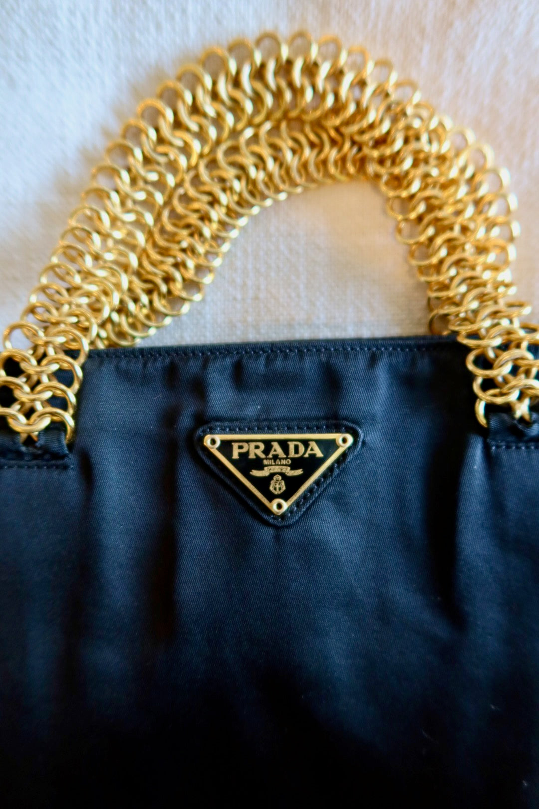 Prada Black Nylon Gold Chain Handbag