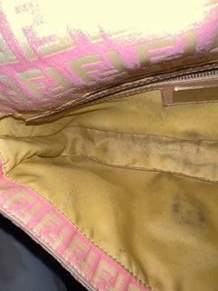 Fendi Pink Monogram Canvas Baguette Shoulder Bag Pink / Beige