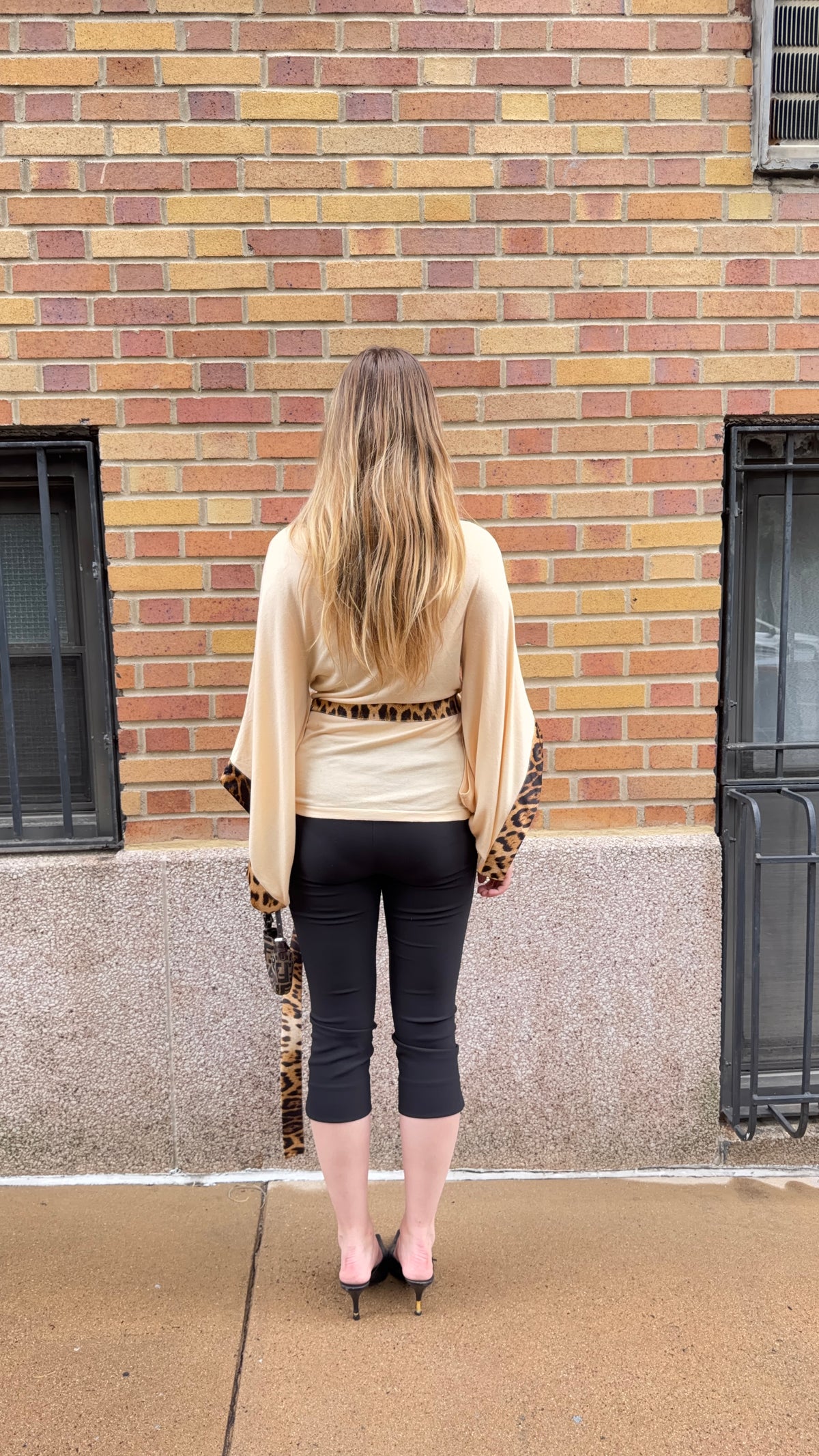 Roberto Cavalli Cream Knit Leopard Silk Wrap Top Mid-2000s - IT 40