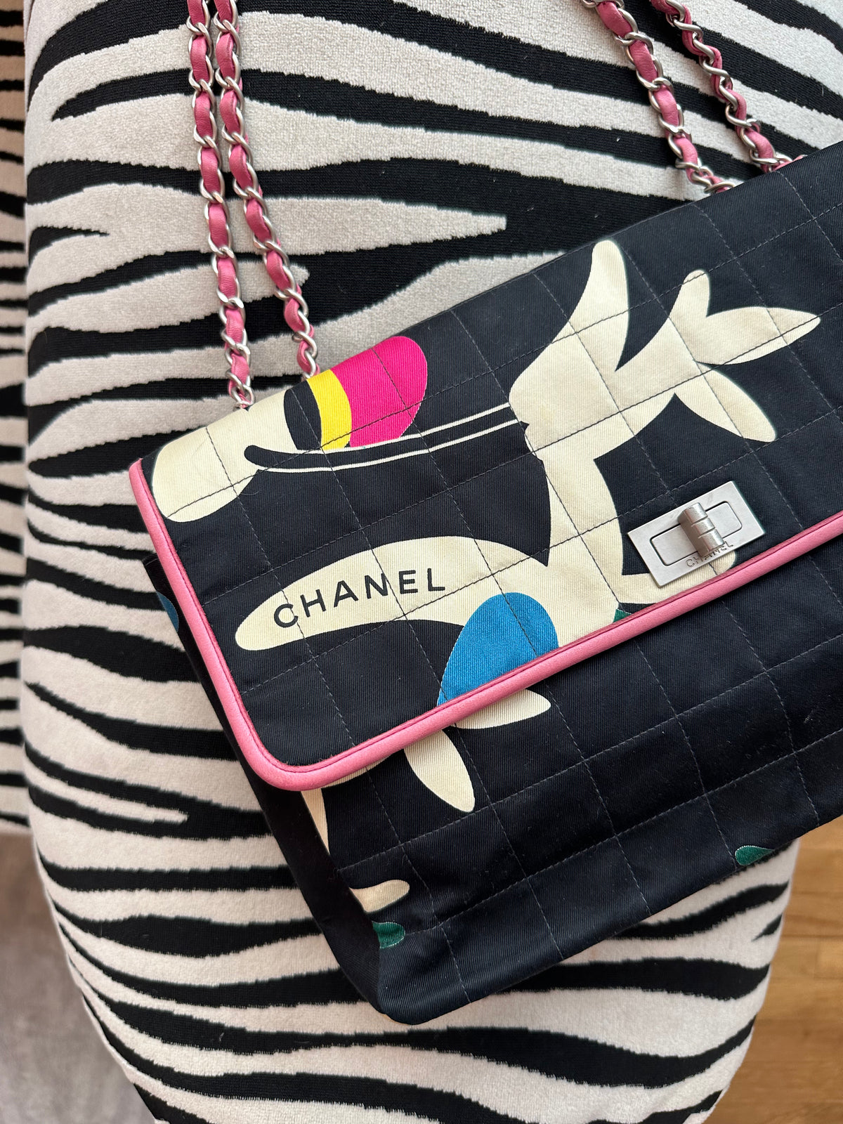 Chanel Chocolate Bar Multipocket Flap Bag – Printed Quilted Canvas Medium