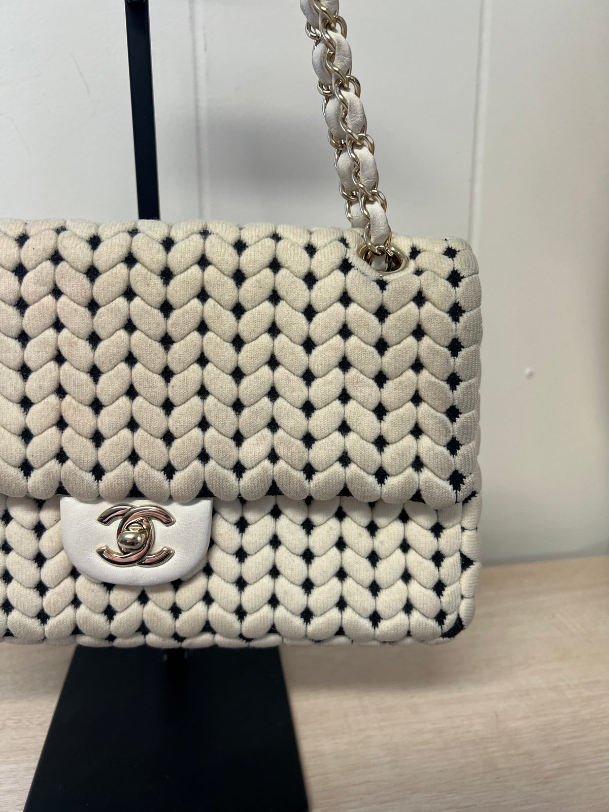 CHANEL Flap Bag Beige Woven Knit