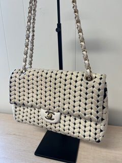 CHANEL Flap Bag Beige Woven Knit