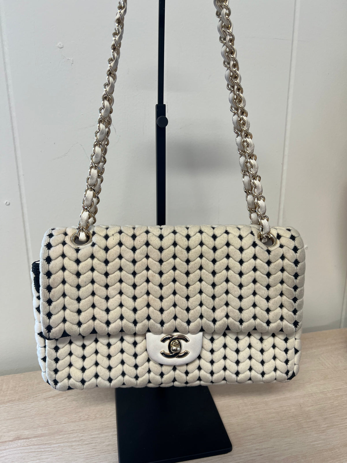 CHANEL Flap Bag Beige Woven Knit