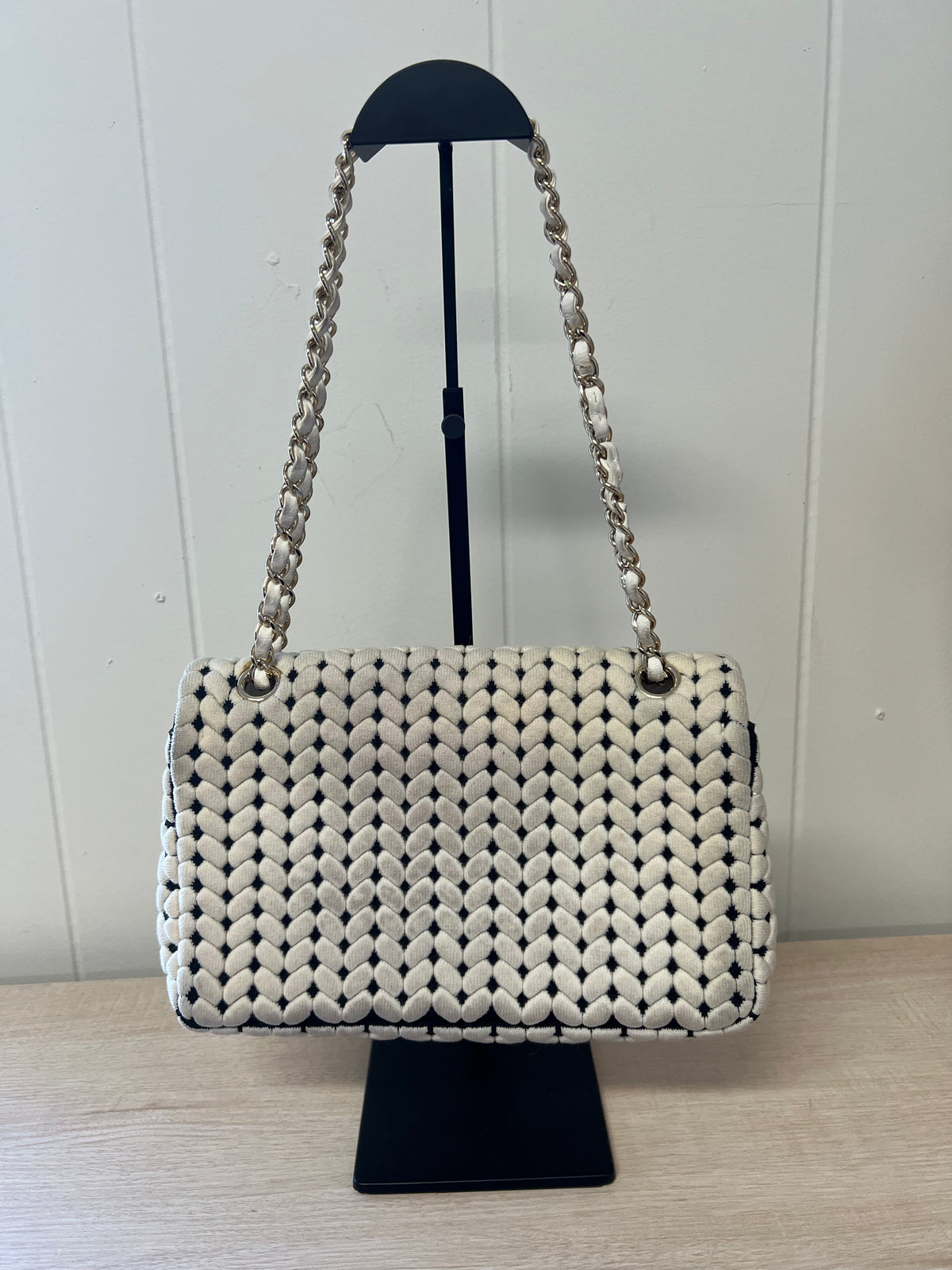 CHANEL Flap Bag Beige Woven Knit