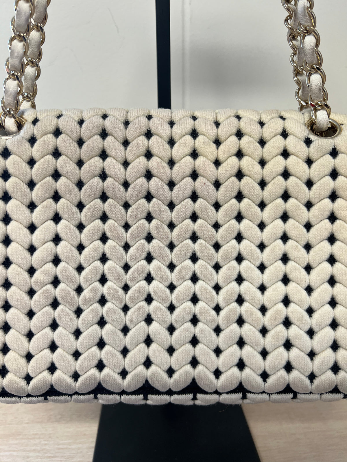 CHANEL Flap Bag Beige Woven Knit