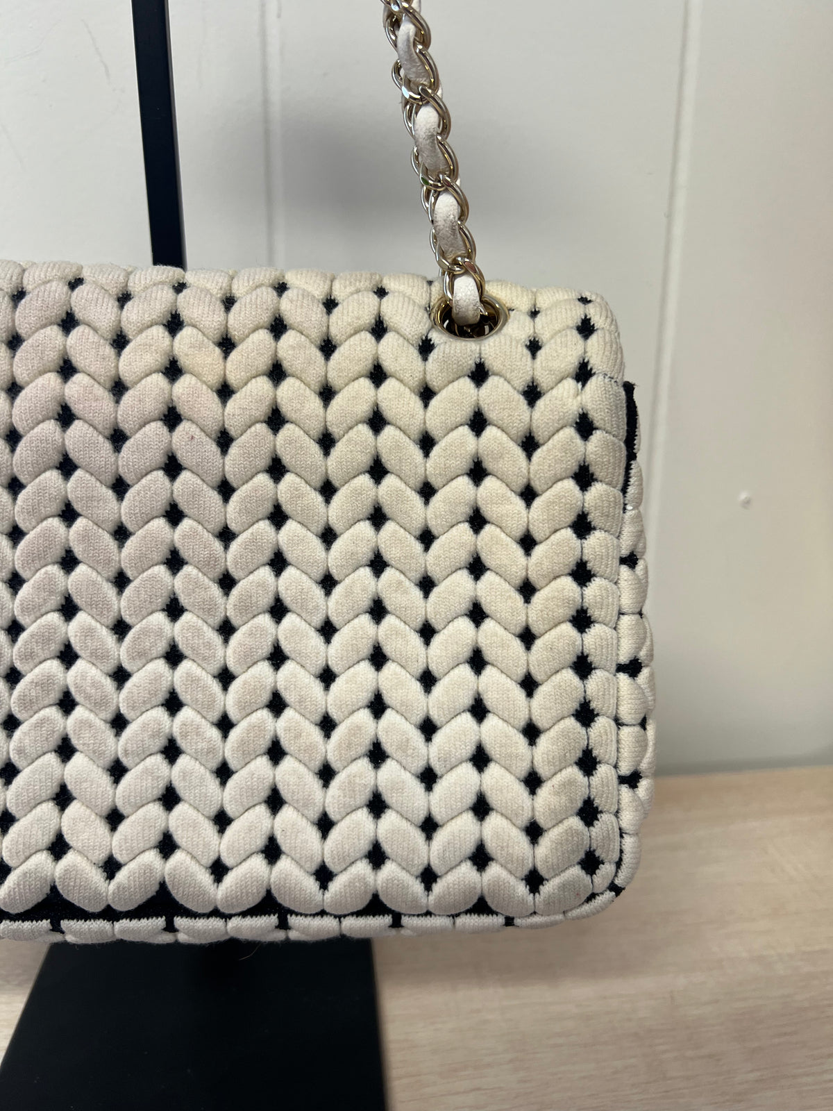 CHANEL Flap Bag Beige Woven Knit