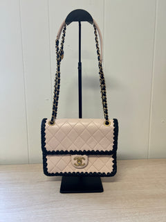 CHANEL Light Pink Lambskin & Black Whipstitch