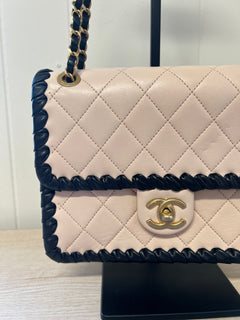 CHANEL Light Pink Lambskin & Black Whipstitch