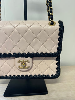 CHANEL Light Pink Lambskin & Black Whipstitch