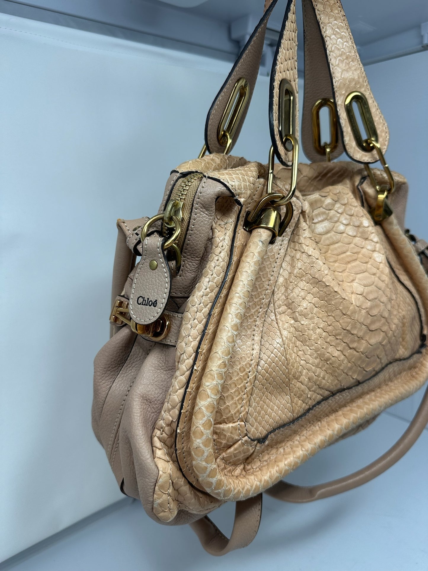 Chloe Paraty Beige Python with Shoulder Strap