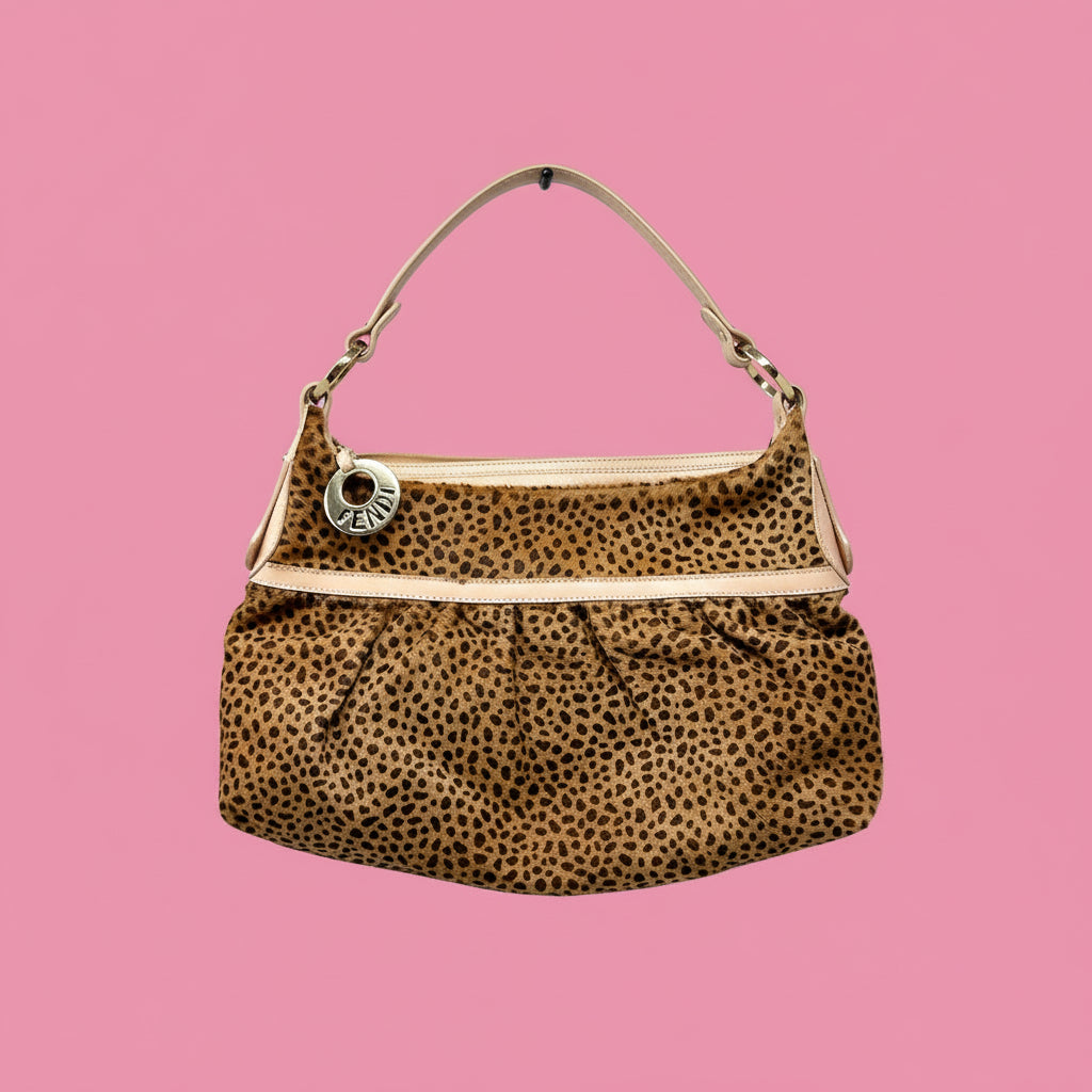 Fendi Chef Leopard Print Pony Hair Shoulder Bag
