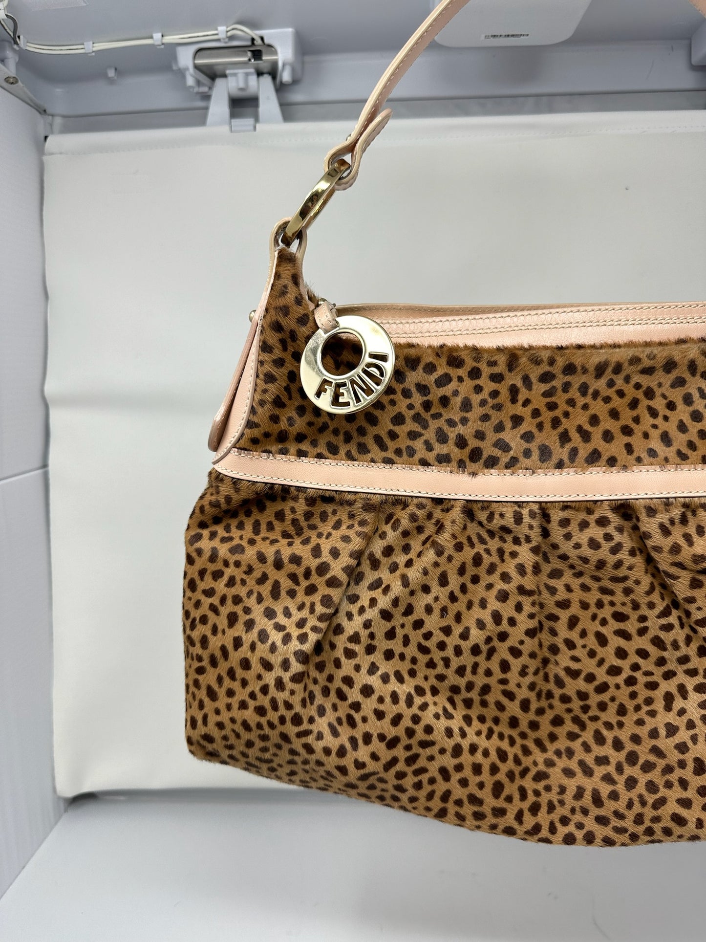 Fendi Chef Leopard Print Pony Hair Shoulder Bag