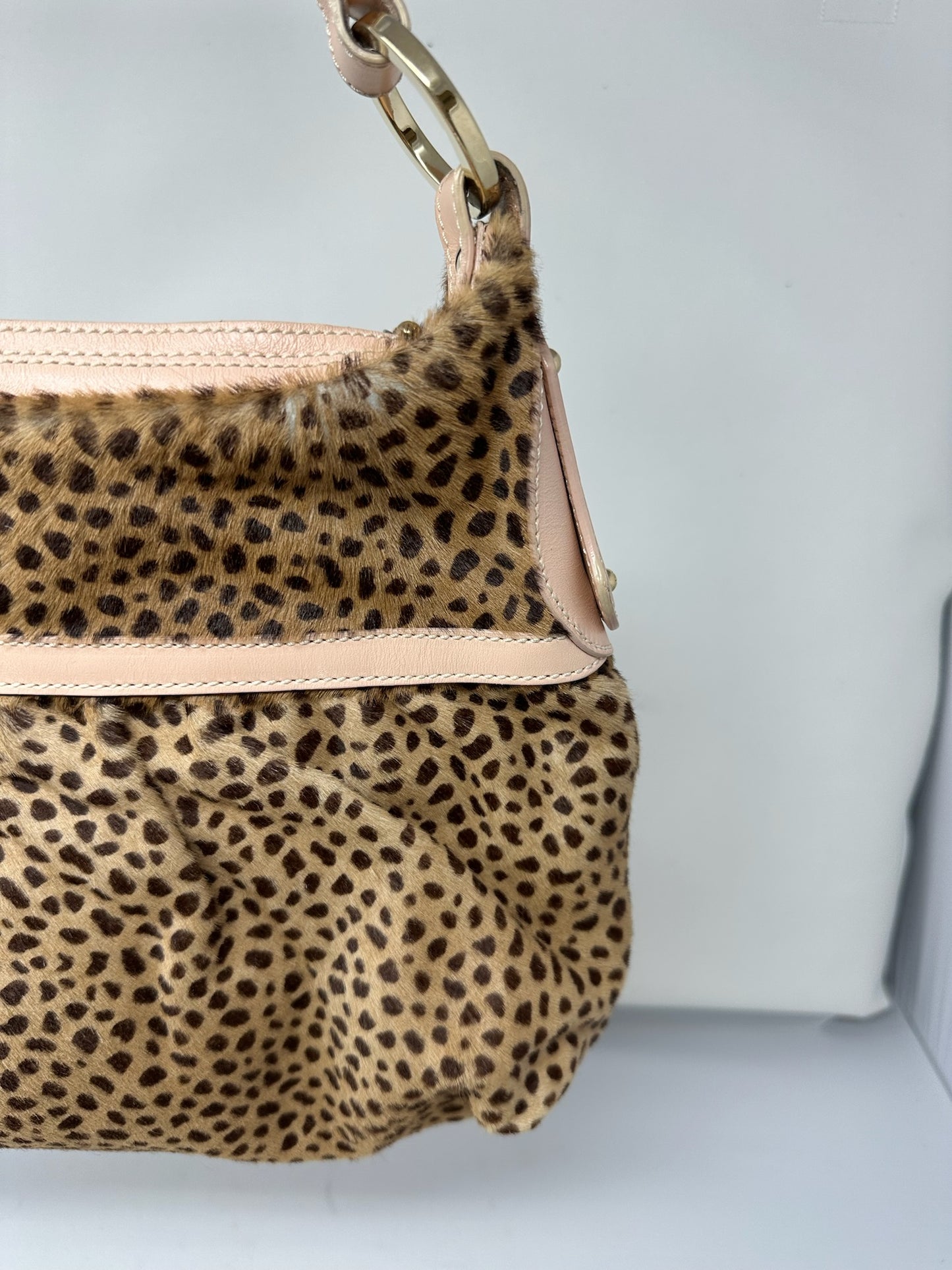 Fendi Chef Leopard Print Pony Hair Shoulder Bag