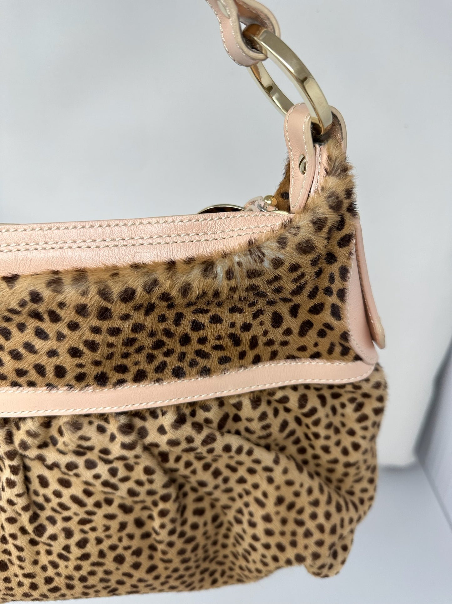 Fendi Chef Leopard Print Pony Hair Shoulder Bag