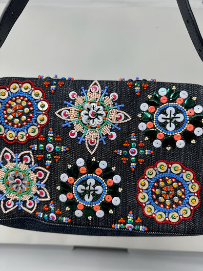 Fendi Baguette Blue Embroidered Denim Bag