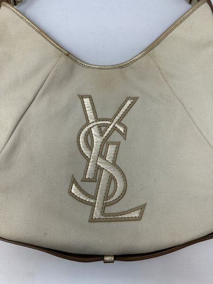 YSL Mombasa Logo Shoulder Horn Bag in Beige/Gold