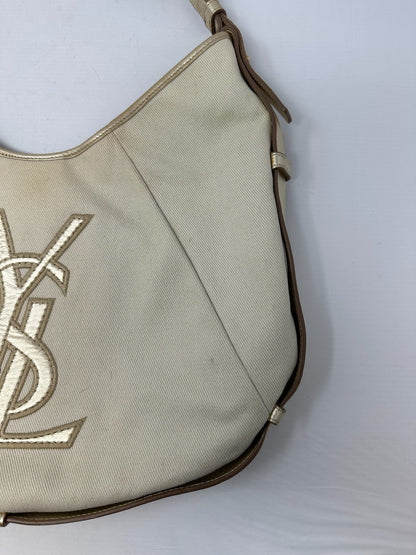 YSL Mombasa Logo Shoulder Horn Bag in Beige/Gold