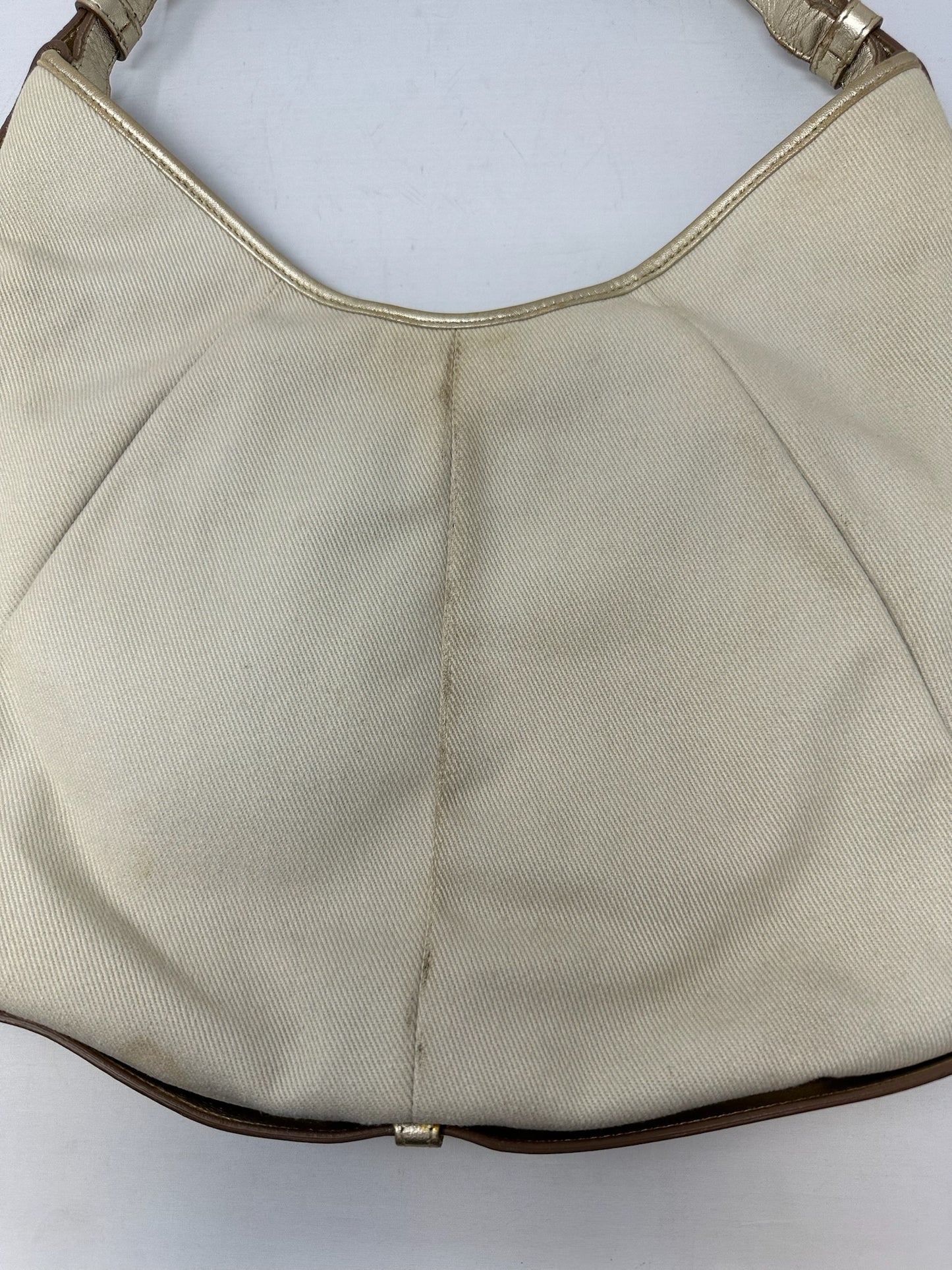 YSL Mombasa Logo Shoulder Horn Bag in Beige/Gold