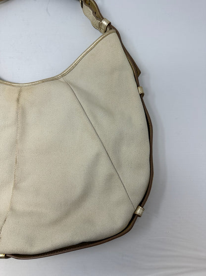 YSL Mombasa Logo Shoulder Horn Bag in Beige/Gold