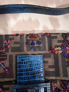 Fendi Zucca Lizard Beaded Baguette