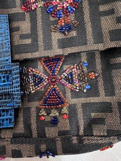 Fendi Zucca Lizard Beaded Baguette
