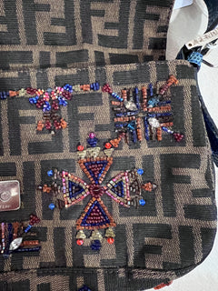 Fendi Zucca Lizard Beaded Baguette
