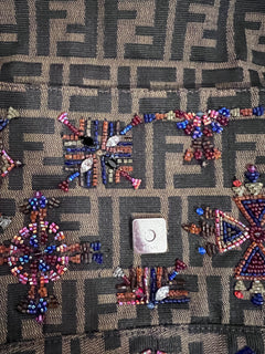 Fendi Zucca Lizard Beaded Baguette