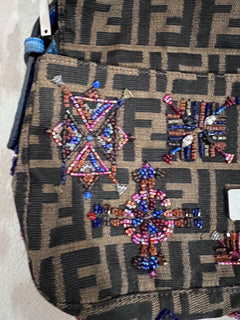 Fendi Zucca Lizard Beaded Baguette