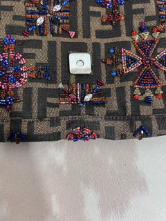 Fendi Zucca Lizard Beaded Baguette