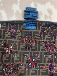 Fendi Zucca Lizard Beaded Baguette