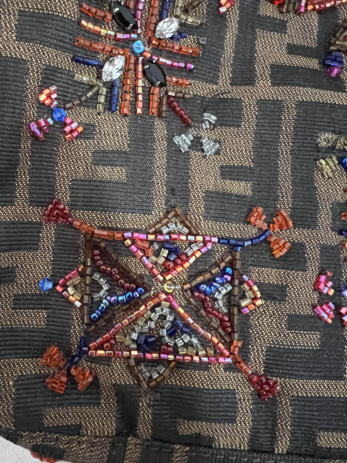 Fendi Zucca Lizard Beaded Baguette