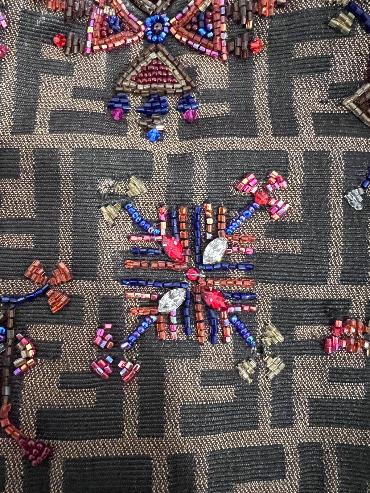 Fendi Zucca Lizard Beaded Baguette