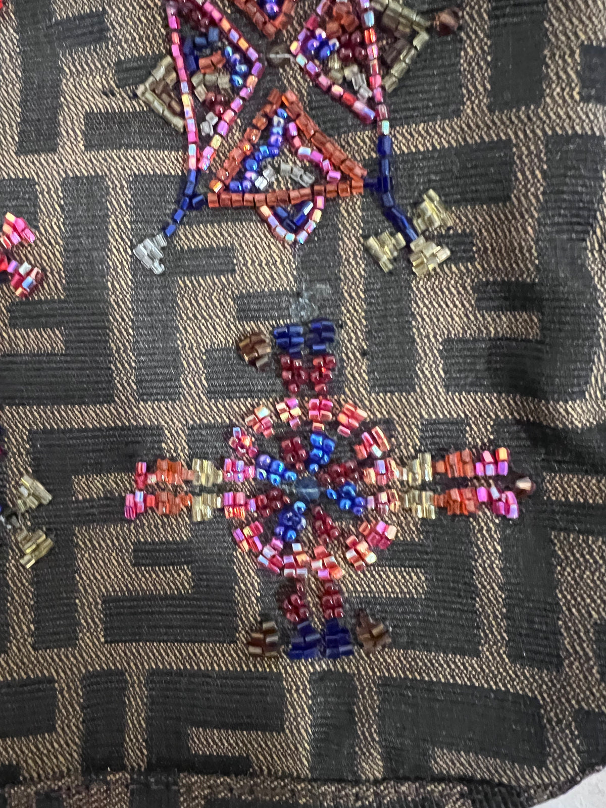 Fendi Zucca Lizard Beaded Baguette